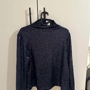 H&M Navy Sequin Blouse